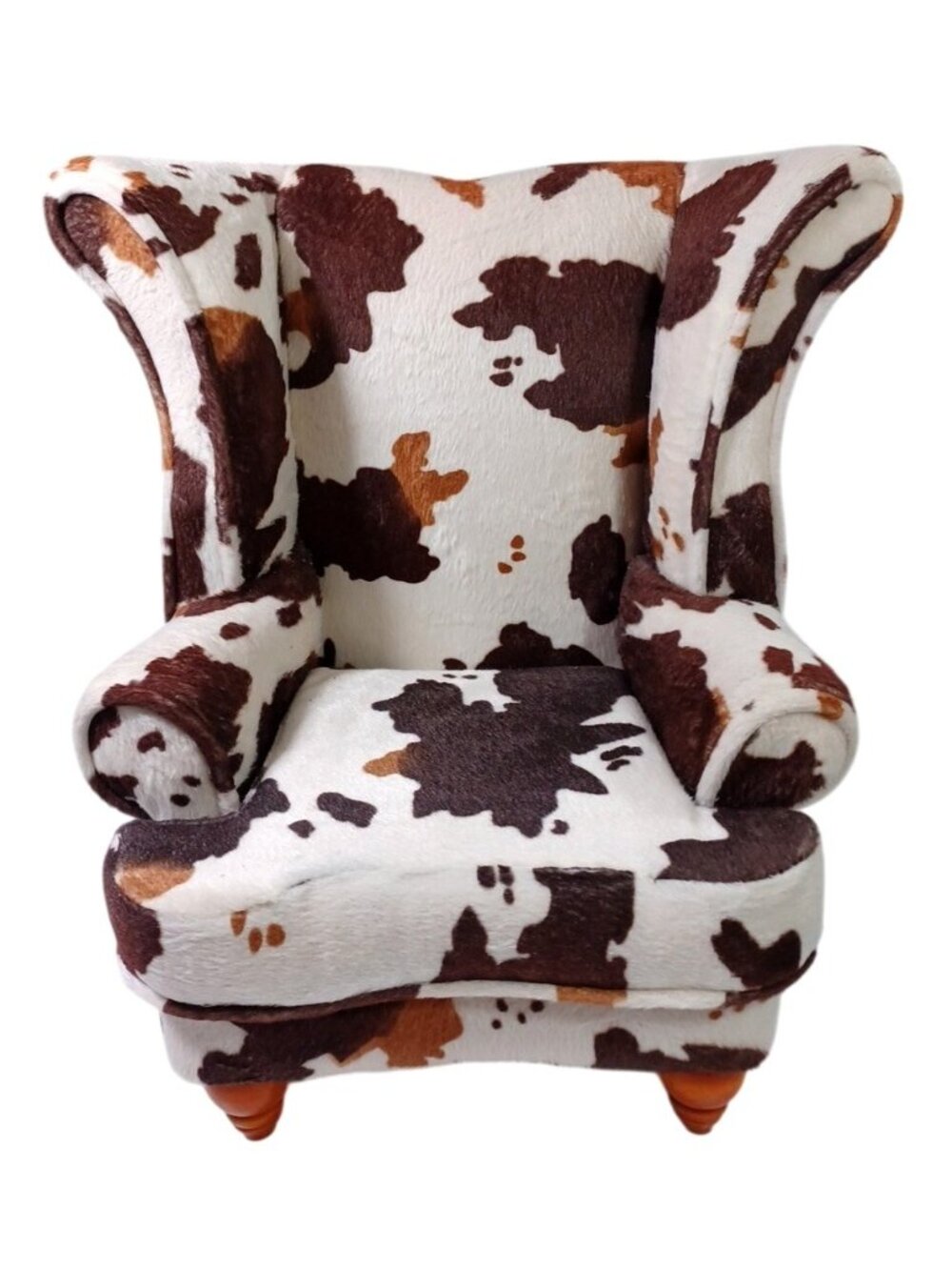 Vintage Kingstate Ulphostered Cow Cowhide Print Wingback Doll Chair 15 X 10.5